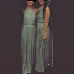 Long Pleated Halter Bridesmaid Prom Dress
